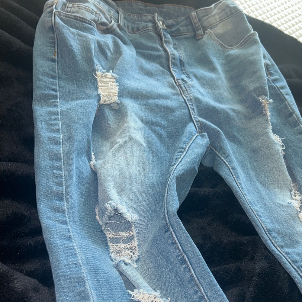 SHEIN Light Blue Distressed Skinny Jeans